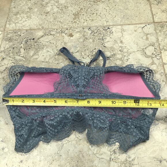 PINK Victoria’s Secret Eyelash Lace High Neck Racerback Push Up Bralette Blue - Picture 12 of 16